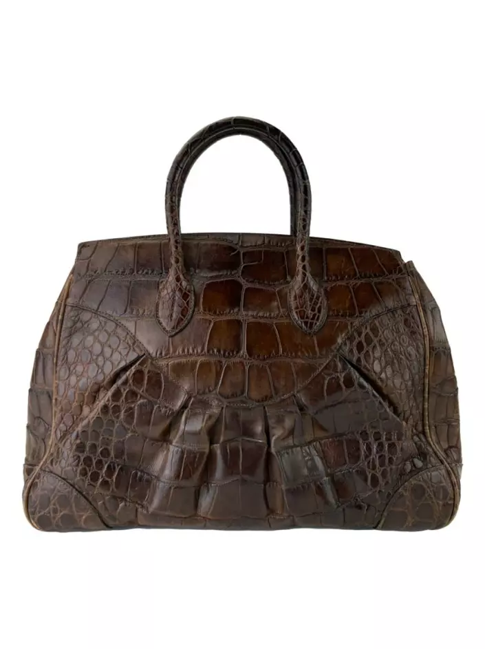 Bolsa Tote Ralph Lauren Ricky Crocodile Marrom Original Etiqueta Unica