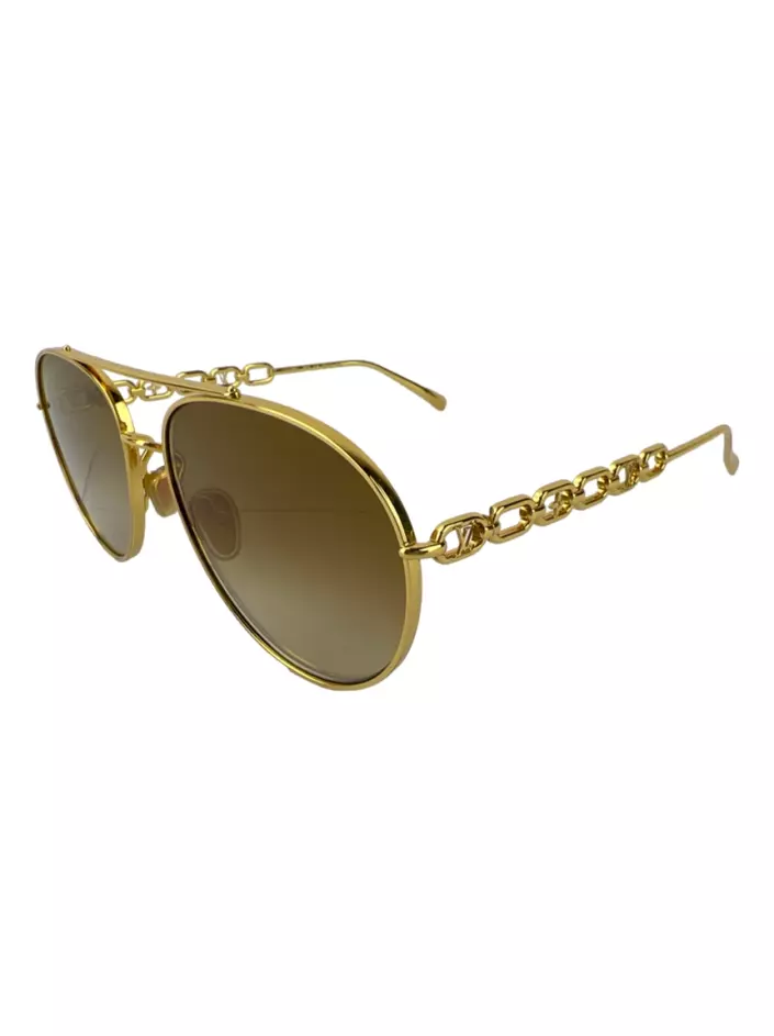 Louis Vuitton Gold/Brown Z1539W My LV Chain Pilot Sunglasses