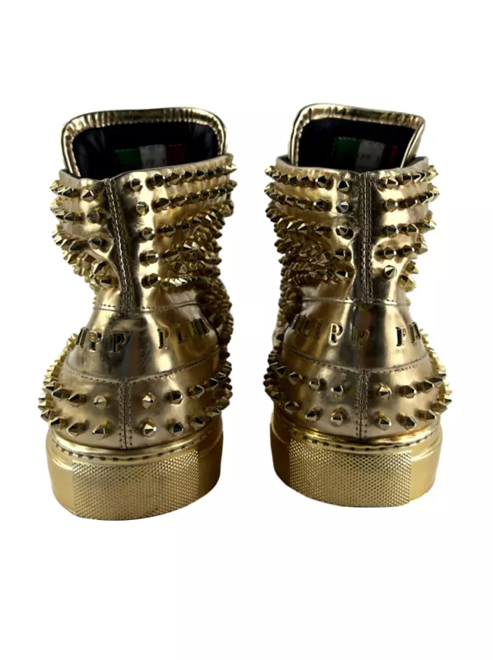 T Nis Philipp Plein Couro Spikes Dourado Original Etiqueta Nica