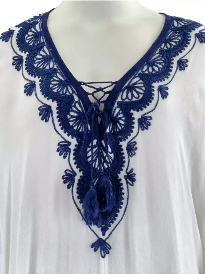 Blue and white embroidered cover-up