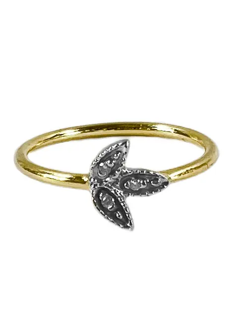 Anel H.Stern Folha Ouro Amarelo e Ouro Branco com Diamantes