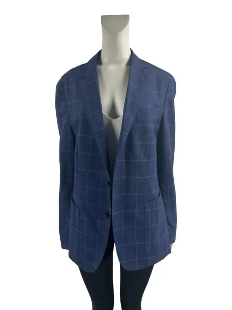 Blazer Hugo Boss Lã Xadrez Azul