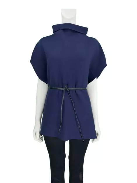 Blusa Adolfo Dominguez Tricot Amarração Azul Marinho