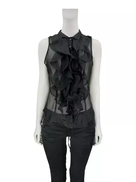 Blusa Anne Fontaine Transparência Babados Preto