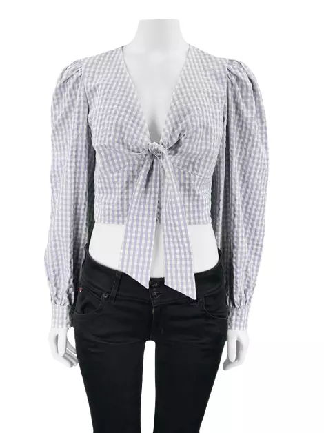 Blusa Anthropologie Maeve Cropped Gingham Lilás