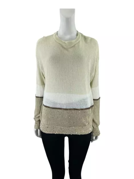 Blusa Brunello Cucinelli Lantejoulas Bege