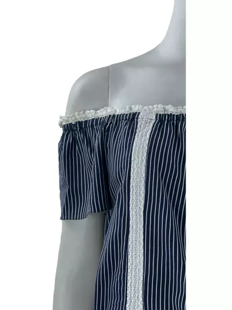 Blusa Cruise Ombro a Ombro Listrada Azul