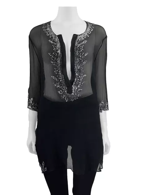Blusa Daslu Aplicação Bordado Preto