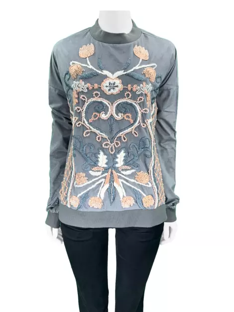 Blusa Fabiana Milazzo Bordado Cinza