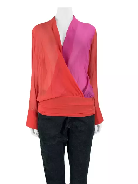 Blusa Giuliana Romanno Seda Bicolor