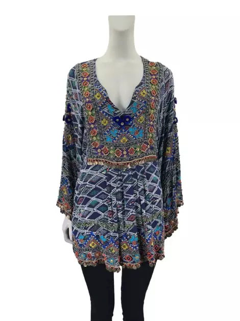 Blusa Mariana Penteado Bordada Estampada