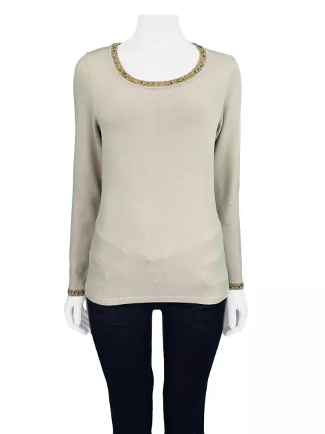 Blusa One Up Aplicação Brilhos Bege