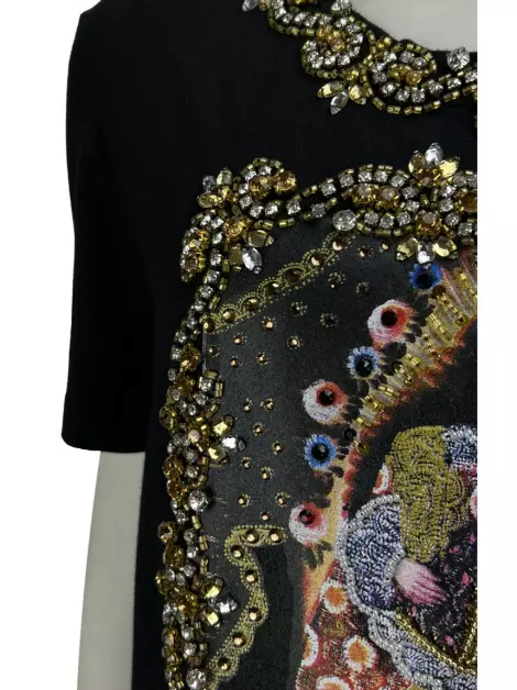 Blusa Sandro Barros Bordada Strass Preta