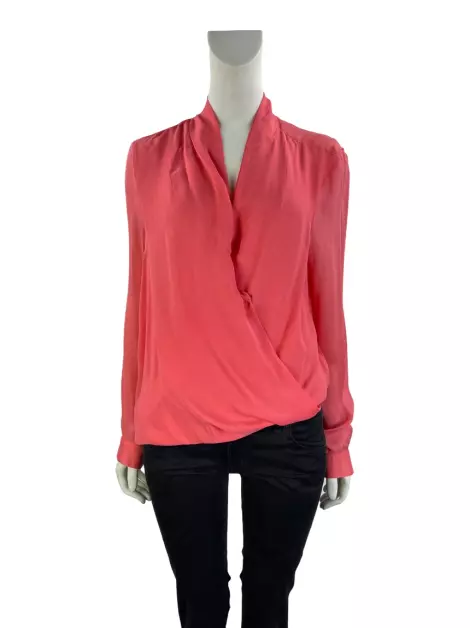 Blusa Spezzato Transpassada Seda Rosa