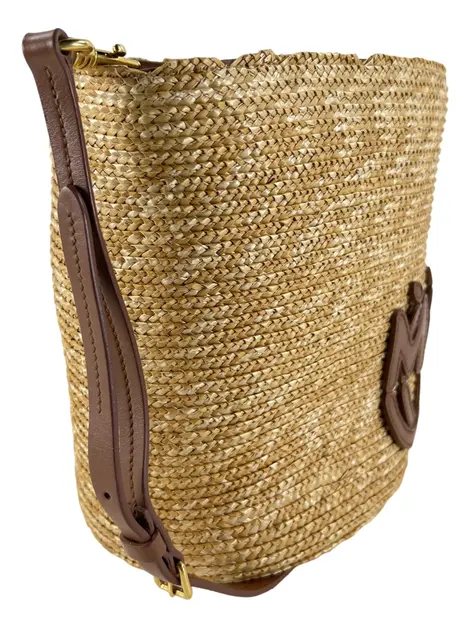 Bolsa Bucket Miu Miu Bamboo Raffia Bege