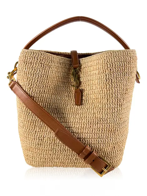 Bolsa Bucket Yves Saint Laurent Le 37 Raffia Woven Bege