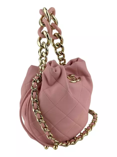 Bolsa Bucket Chanel Entwined Chain Drawstring Rosa