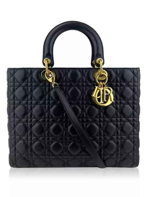 Bolsa com Alça Christian Dior Cannage Lady Dior Preta
