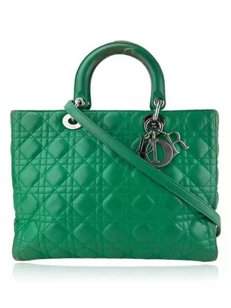Bolsa com Alça Christian Dior Cannage Large Lady Dior Verde