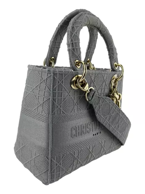 Bolsa com Alça Christian Dior Lady D-Lite Cinza