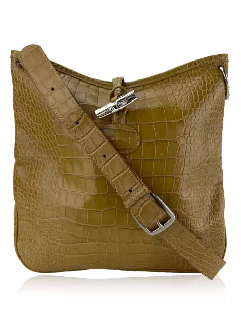 Bolsa com Alça Longchamp Roseau Messenger Embossed Bege