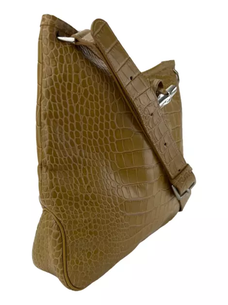 Bolsa com Alça Longchamp Roseau Messenger Embossed Bege