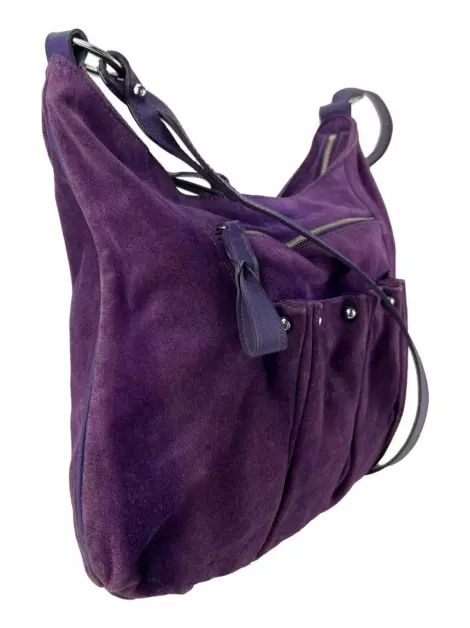Bolsa com Alça Longchamp Suede Drapeada Roxa
