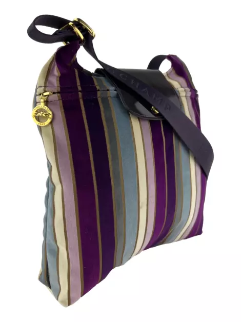 Bolsa com Alça Longchamp Veludo Listrada