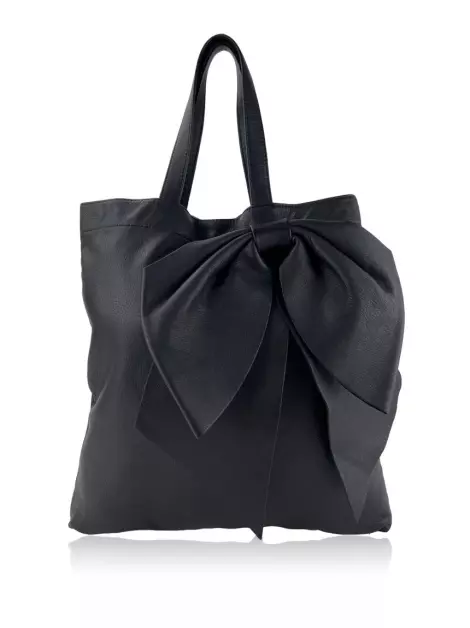 Bolsa com Alça Red Valentino Bow Couro Preto