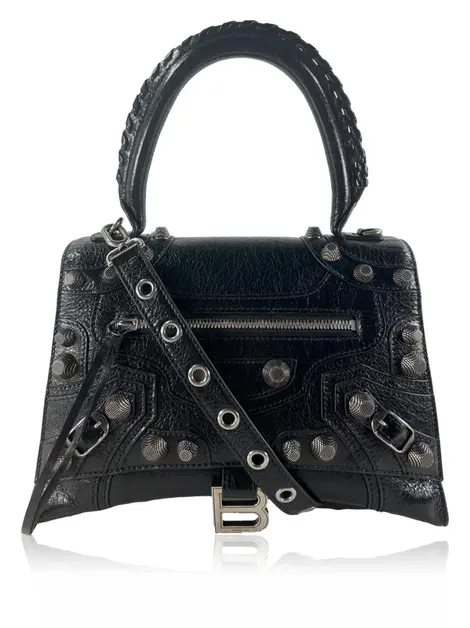 Bolsa Tiracolo Balenciaga Hourglass Le Cagole Top Handle Arena Lambskin Preta