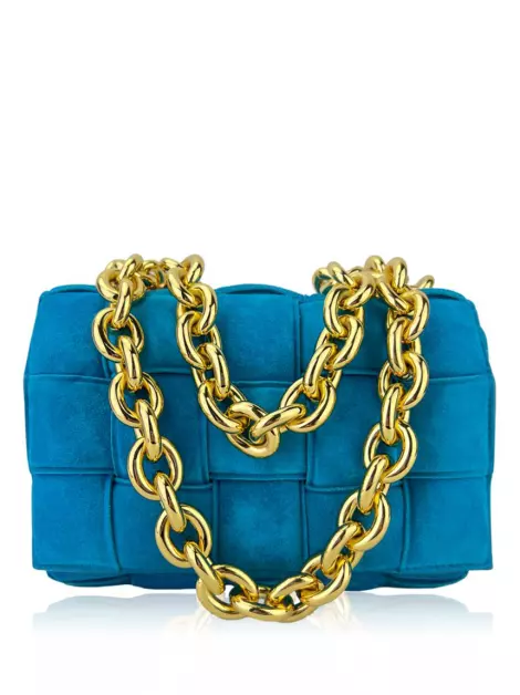 Bolsa Tiracolo Bottega Veneta Chain Cassete Maxi Intrecciato Azul