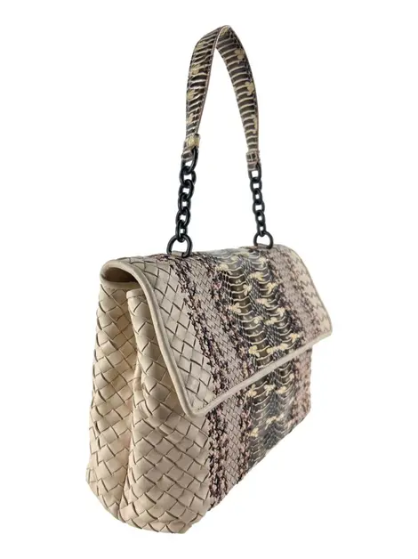Bolsa Tiracolo Bottega Veneta Olimpia Intrecciato Python Bege