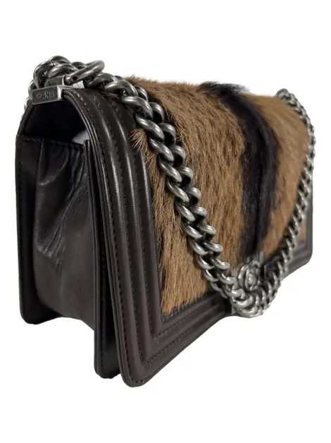Bolsa Tiracolo Chanel Boy Goat Hair Marrom