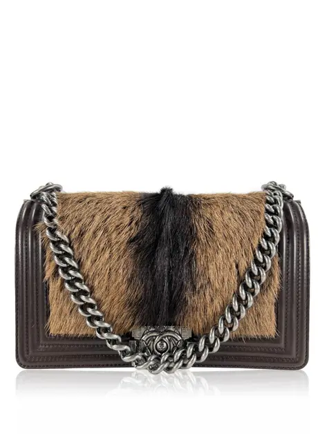 Bolsa Tiracolo Chanel Boy Goat Hair Marrom