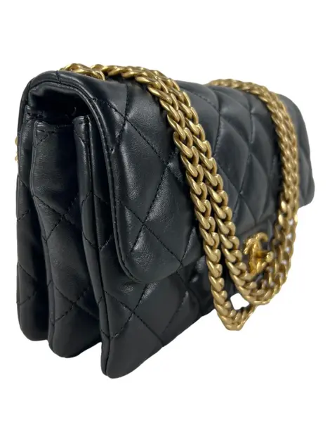Bolsa Tiracolo Chanel Coco Mark Couro Preto