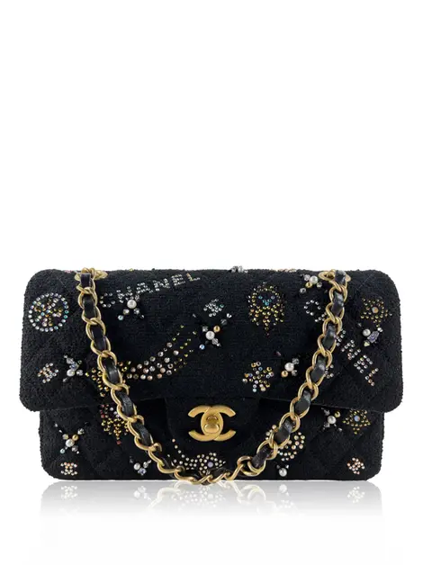 Bolsa Tiracolo Chanel Double Flap Crystal Embellished Preta