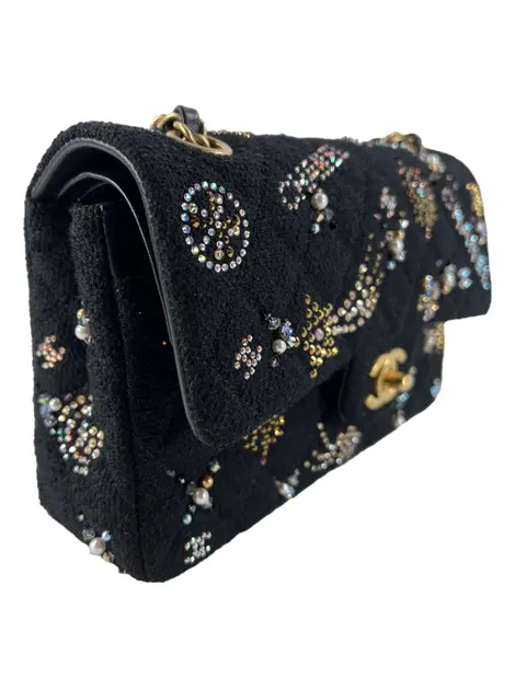 Bolsa Tiracolo Chanel Double Flap Crystal Embellished Preta