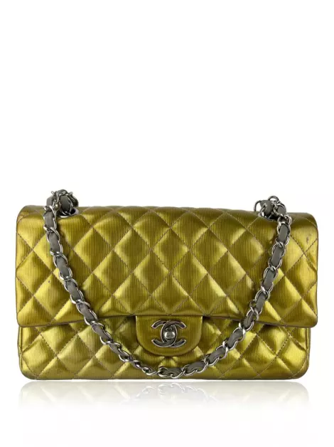 Bolsa Tiracolo Chanel Double Flap Verniz Dourado