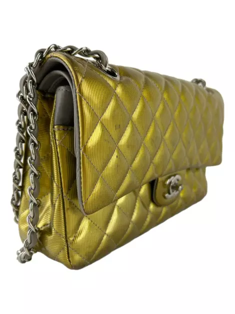 Bolsa Tiracolo Chanel Double Flap Verniz Dourado