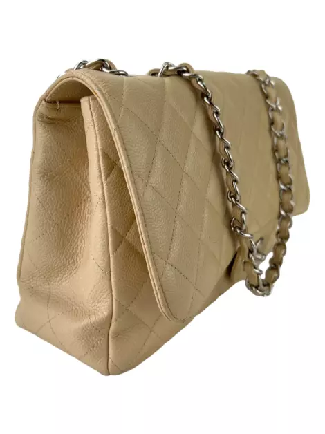 Bolsa Tiracolo Chanel Single Flap Caviar Bege