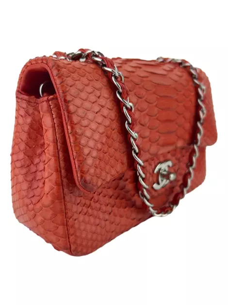 Bolsa Tiracolo Chanel Single Flap Python Laranja