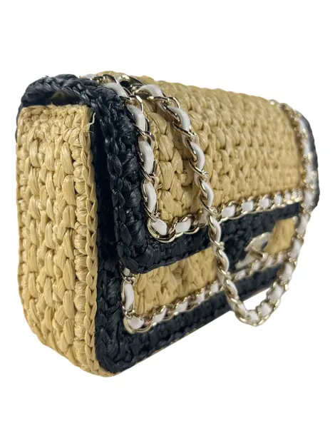 Bolsa Tiracolo Chanel Venice Beach Flap Raffia Chain