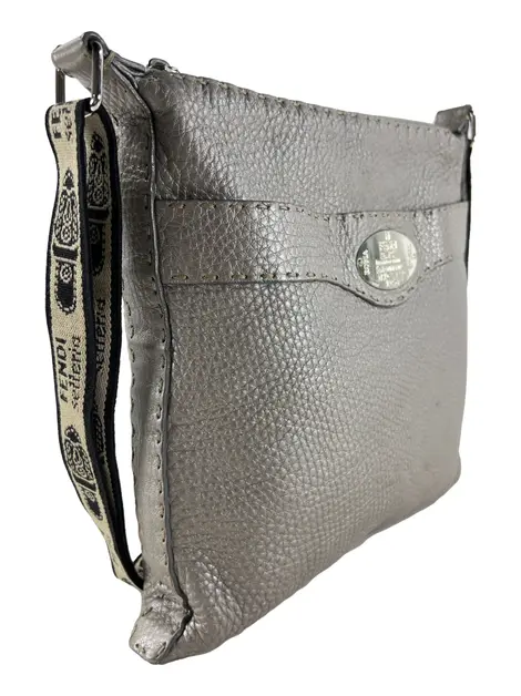 Bolsa Tiracolo Fendi Selleria Messenger Couro Cinza