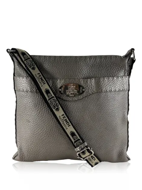 Bolsa Tiracolo Fendi Selleria Messenger Couro Cinza