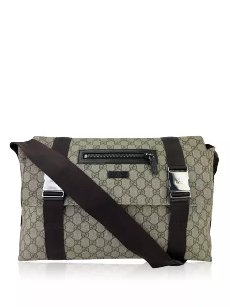 Bolsa Tiracolo Gucci Double Buckle Flap Monogram Marrom