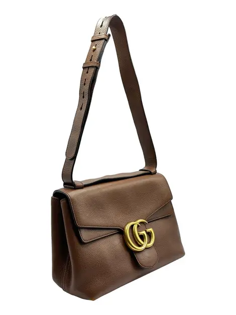 Bolsa Tiracolo Gucci Marmont Couro Marrom