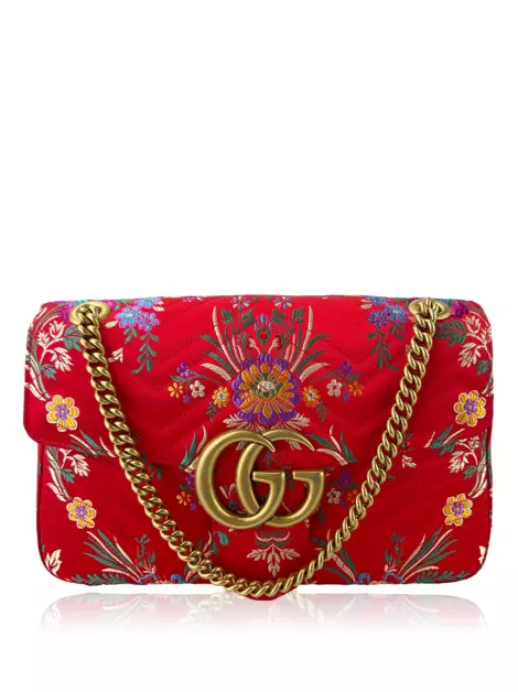 Bolsa Tiracolo Gucci Marmont GG Jacquard Floral Vermelha