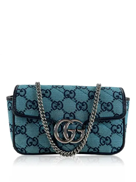 Bolsa Tiracolo Gucci Marmont Super Mini GG Diagonal Azul