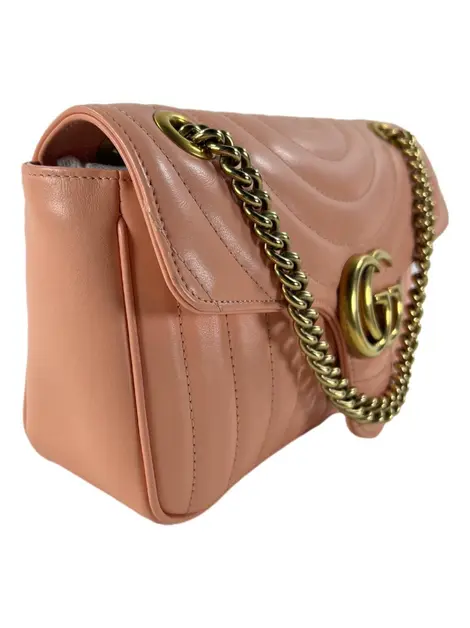Bolsa Tiracolo Gucci Marmont Vertical Ring Matelasse Peachy