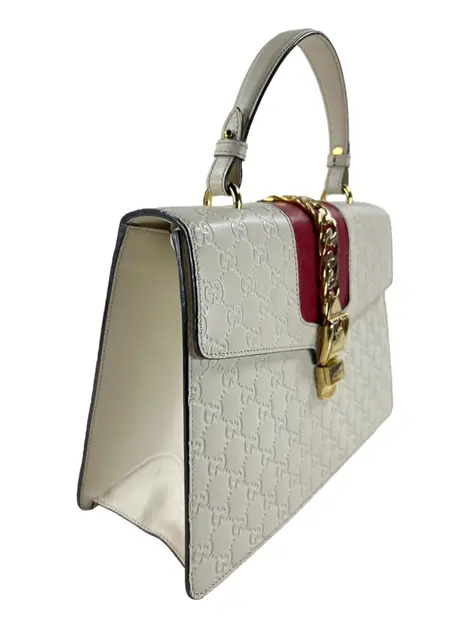 Bolsa Tiracolo Gucci Sylvie Guccissima Vintage Web Off White